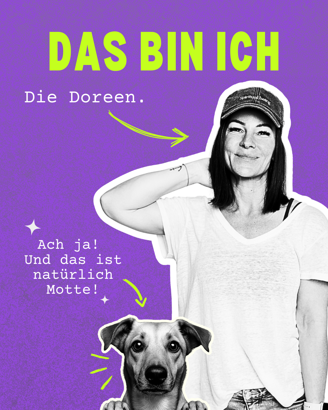 Grafik „Das bin ich – Die Doreen“ mit Doreen und ihrer Hündin Motte