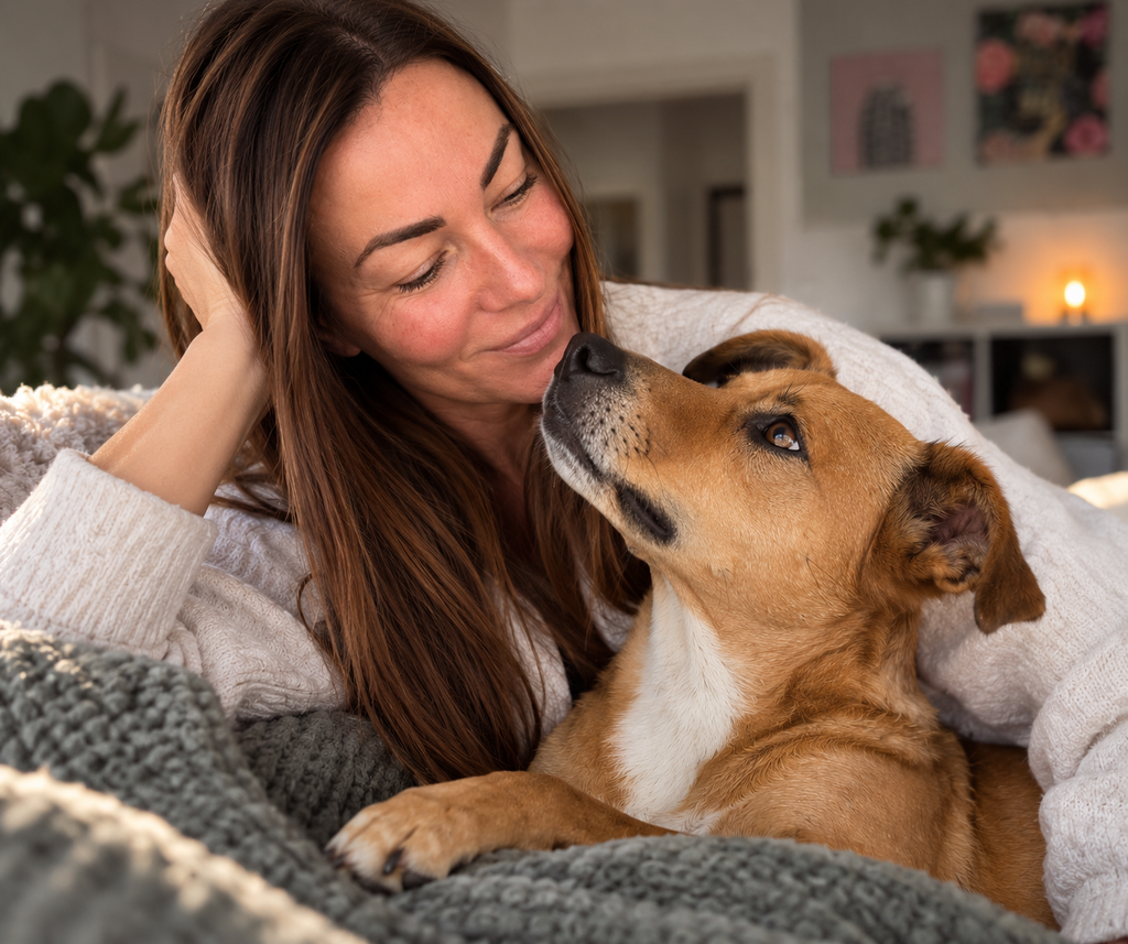 Doreen mit ihrem Hund in einem vertrauten Moment – den eigenen Hund und sein Verhalten gut kennen