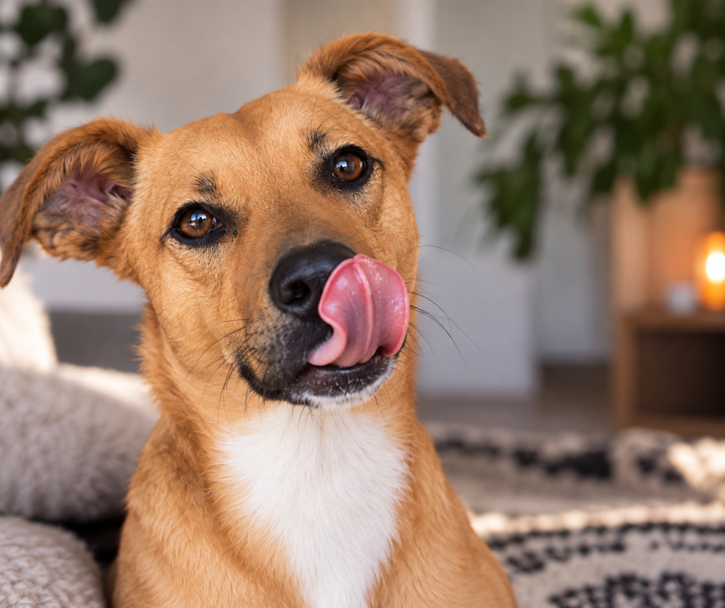 Hund leckt sich über die Nase – Schmatzen beim Hund kann unterschiedliche Ursachen haben