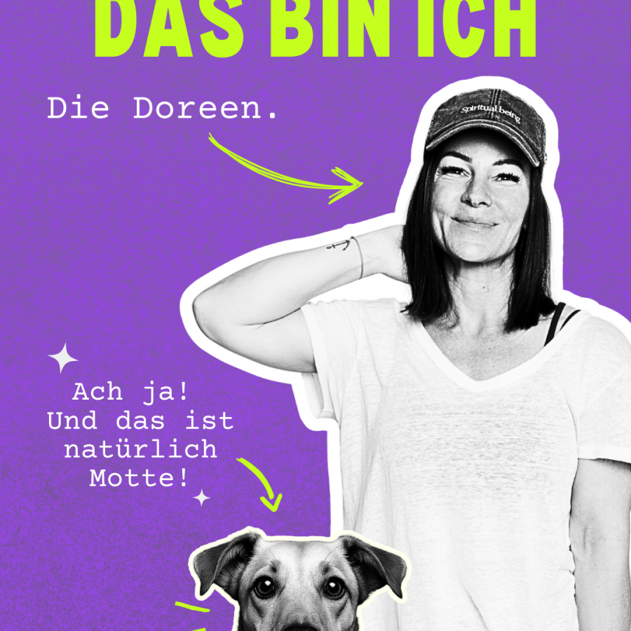 Grafik „Das bin ich – Die Doreen“ mit Doreen und ihrer Hündin Motte