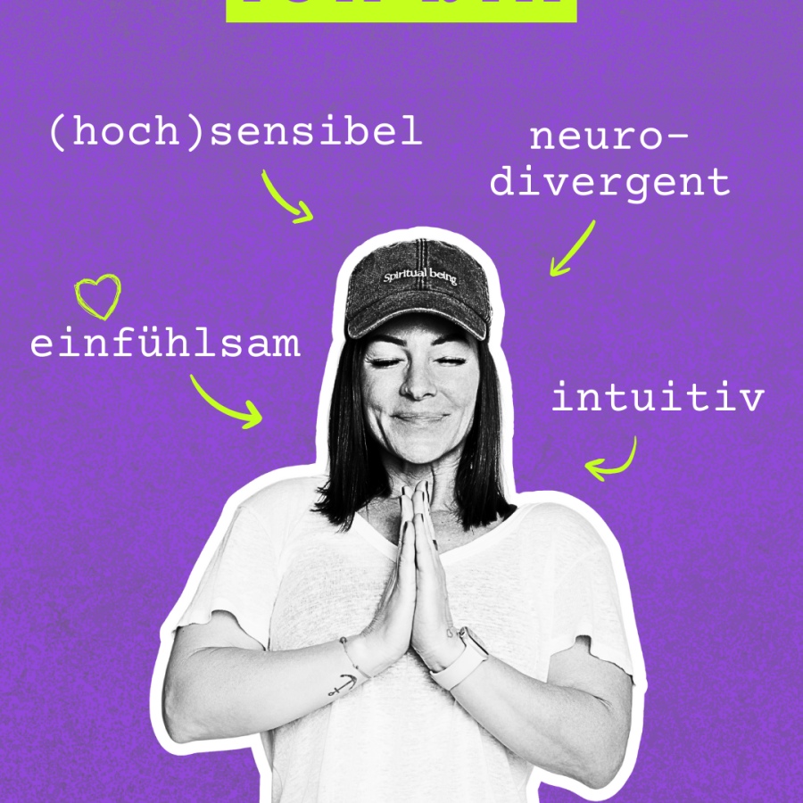Grafik von Doreen mit dem Titel „Ich bin“ und Eigenschaften wie hochsensibel, neurodivergent, empathisch und intuitiv